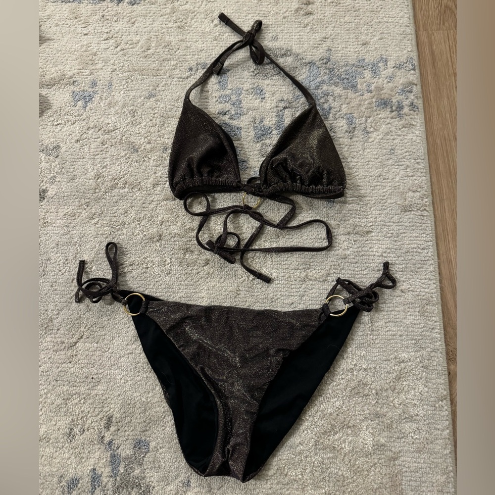 Calzedonia Hollywood black and gold ring bikini size small